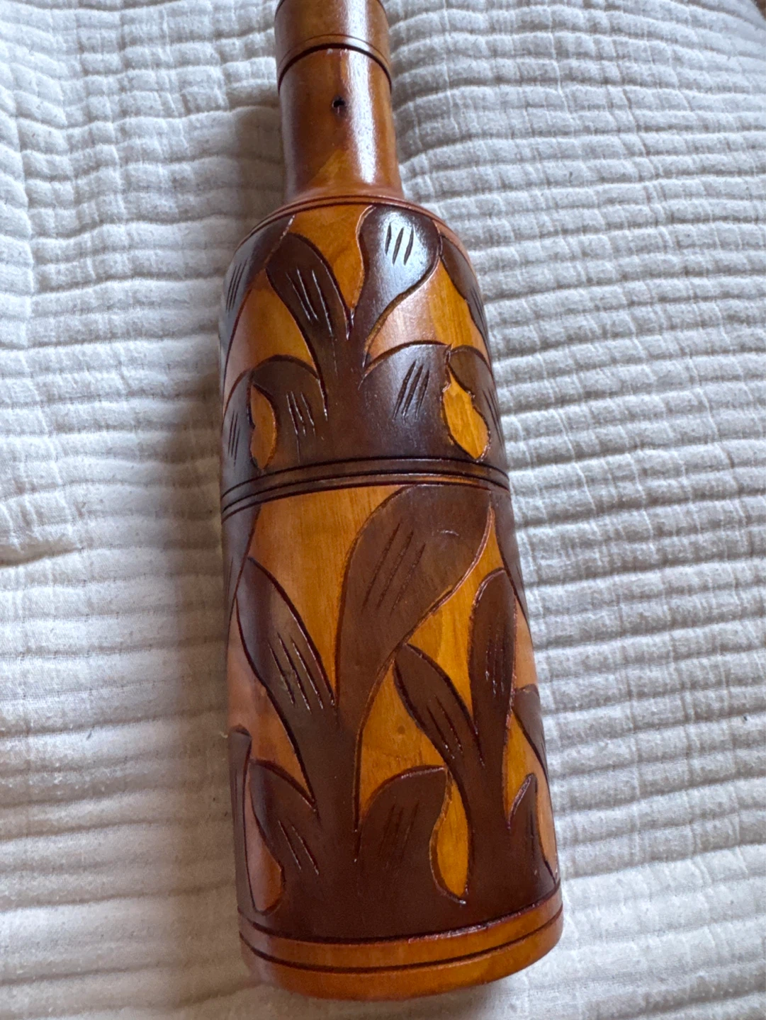 Haitian Wooden Carved Bottle Container - photo 2