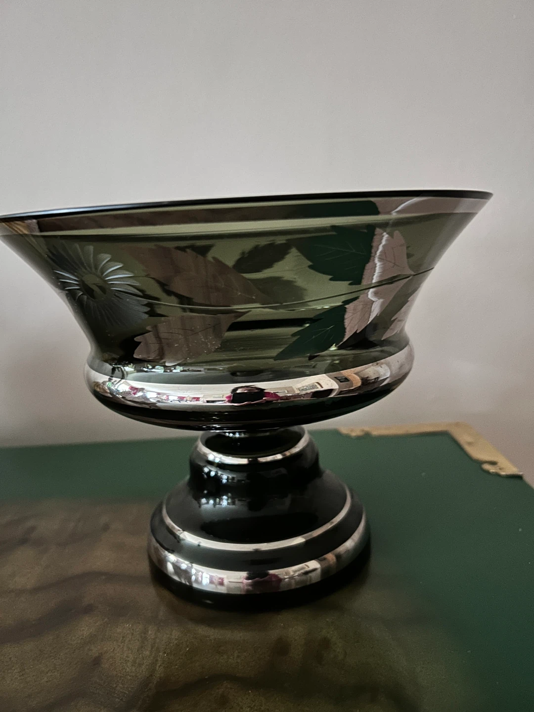 1950 Glass Bowl w Silver Accents & etched cornflowers - photo 3
