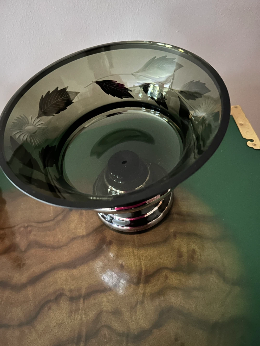 1950 Glass Bowl w Silver Accents & etched cornflowers - photo 4