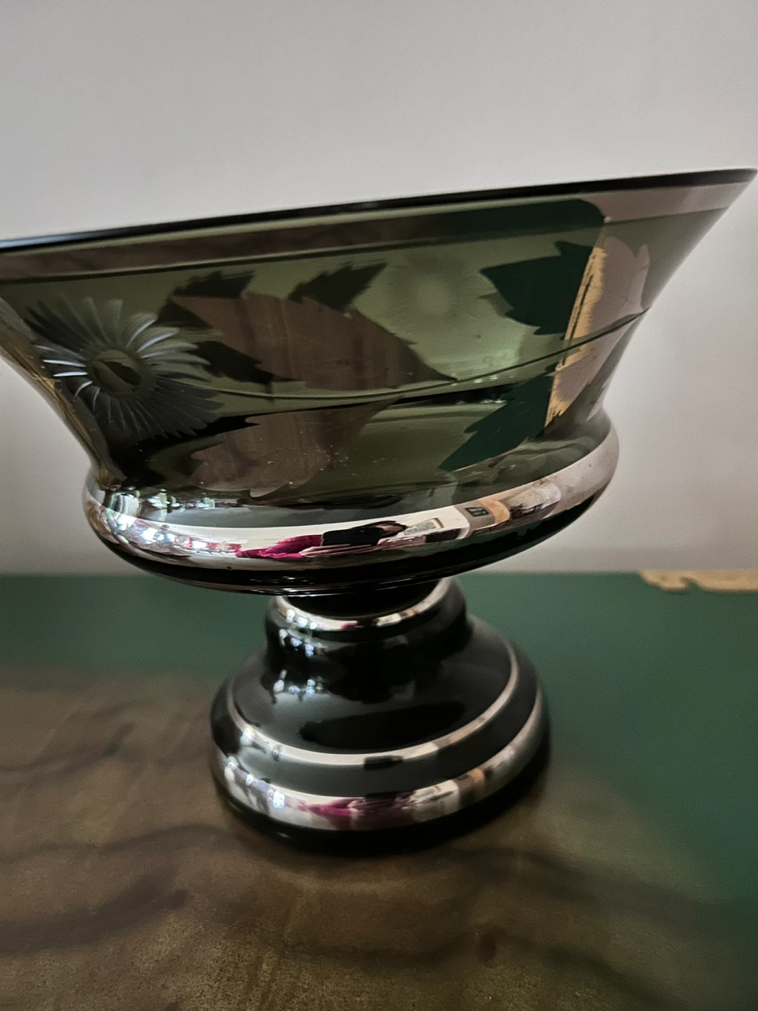 1950 Glass Bowl w Silver Accents & etched cornflowers - photo 5