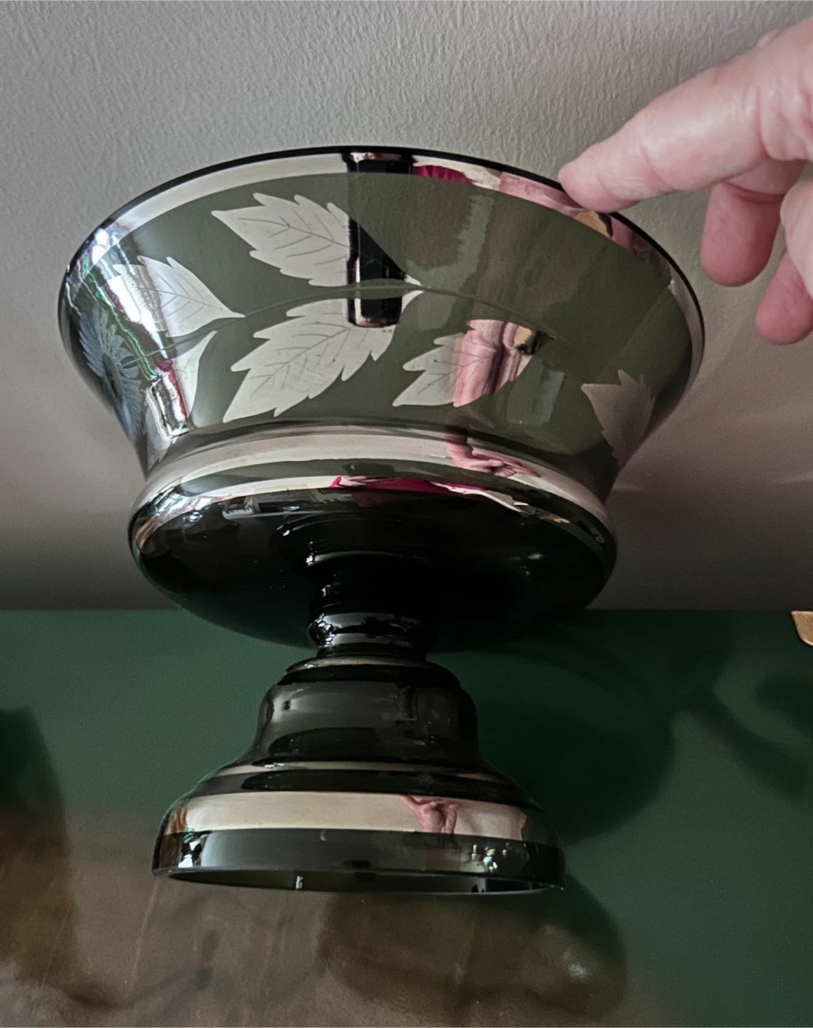 1950 Glass Bowl w Silver Accents & etched cornflowers