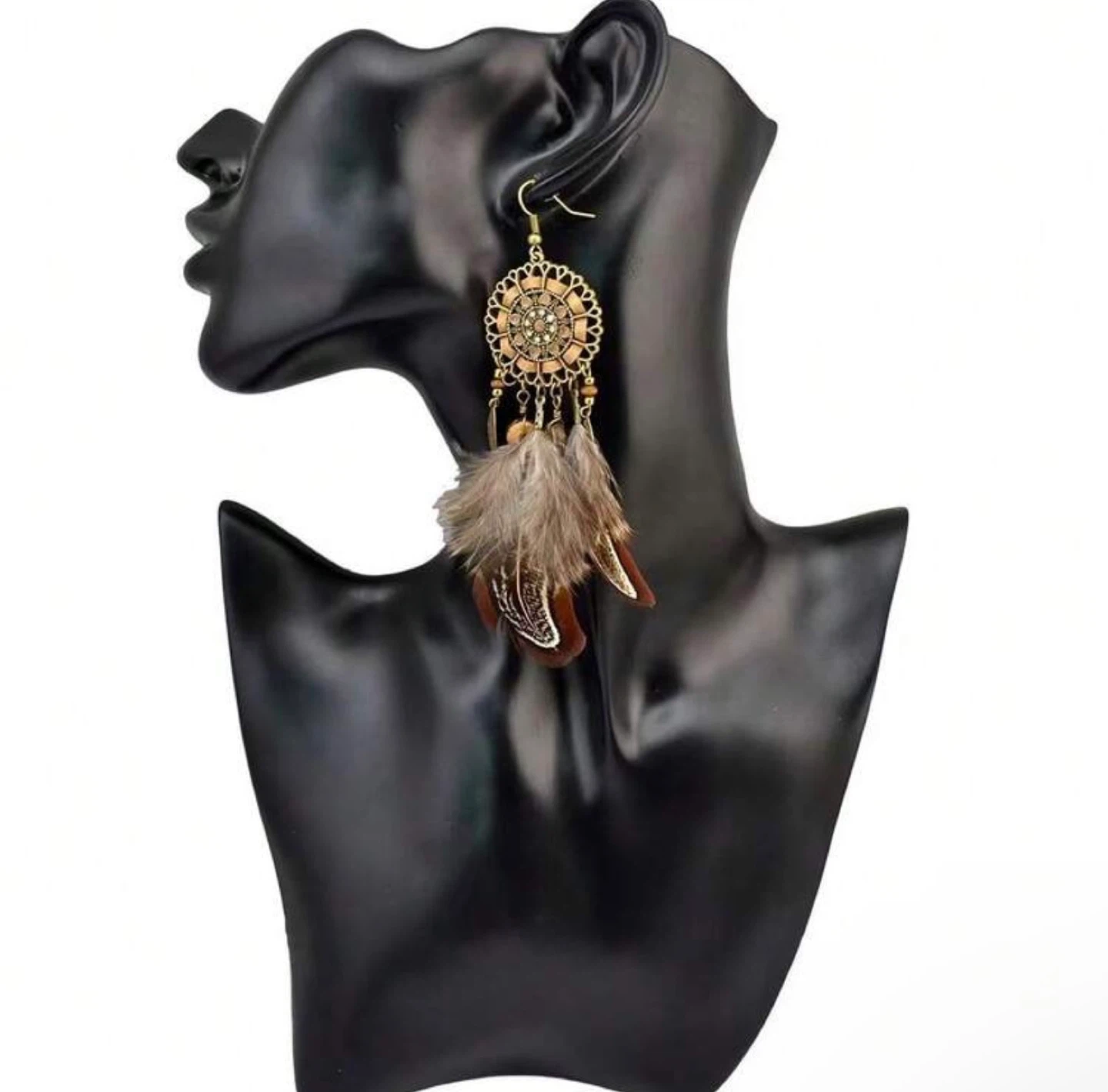 Vintage Wolf Tooth Feather Dangle Earrings - photo 3