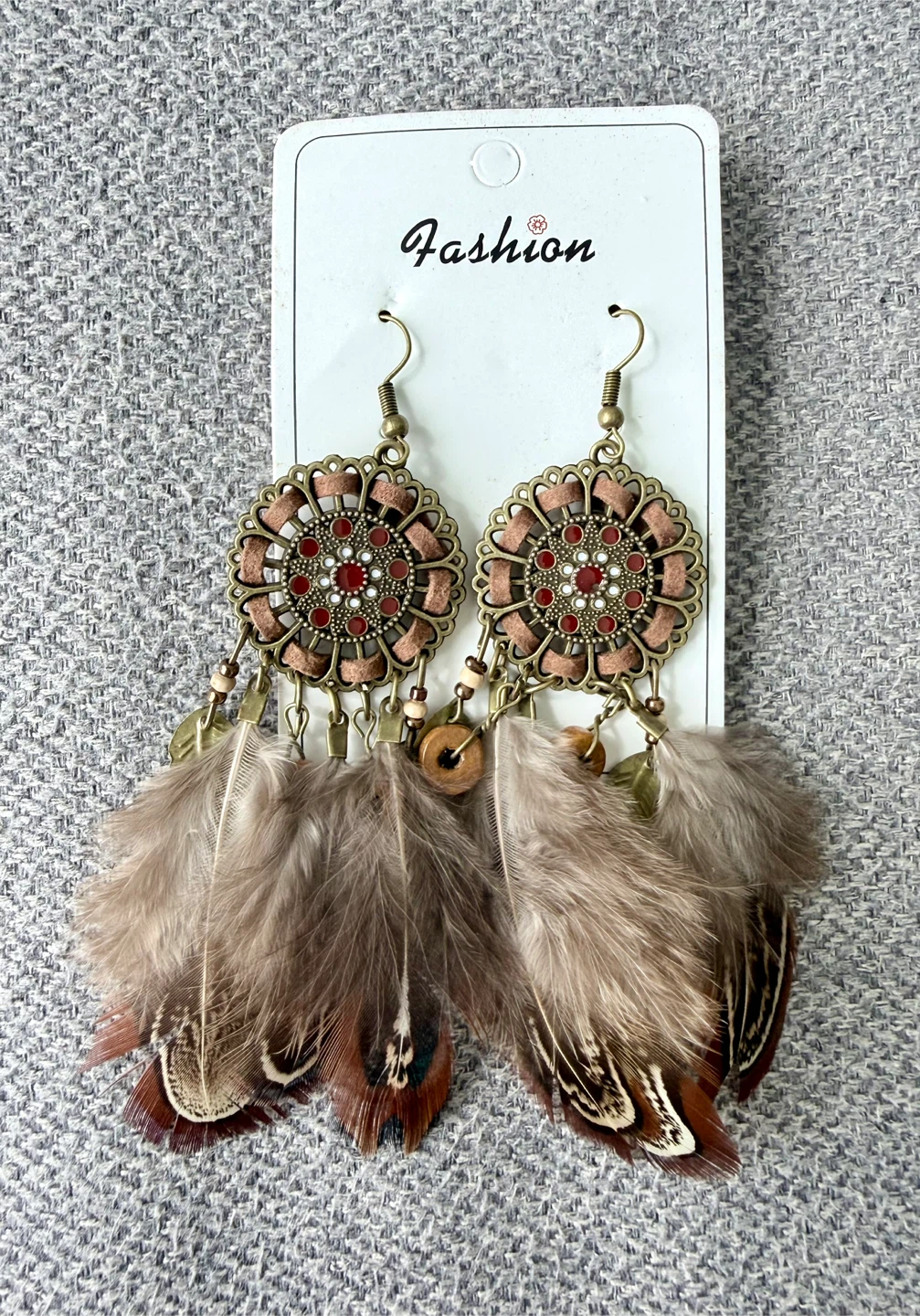 Vintage Wolf Tooth Feather Dangle Earrings