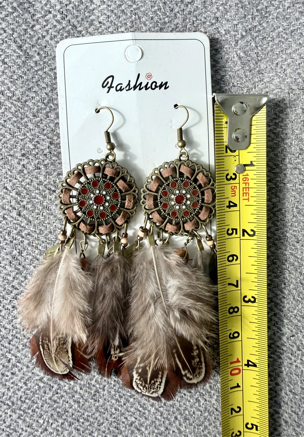 Vintage Wolf Tooth Feather Dangle Earrings - photo 2