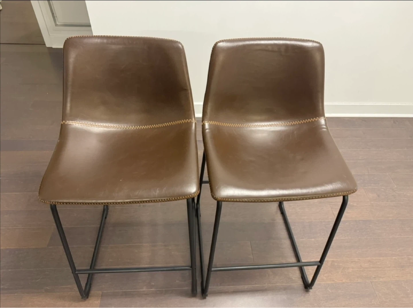 Set of 2 Brown Faux Leather Bar Stools