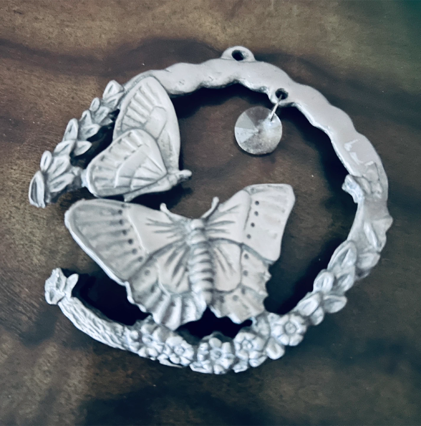 Pewter suncatcher Butterfly Roses Ornament with Crystal Accent - photo 2