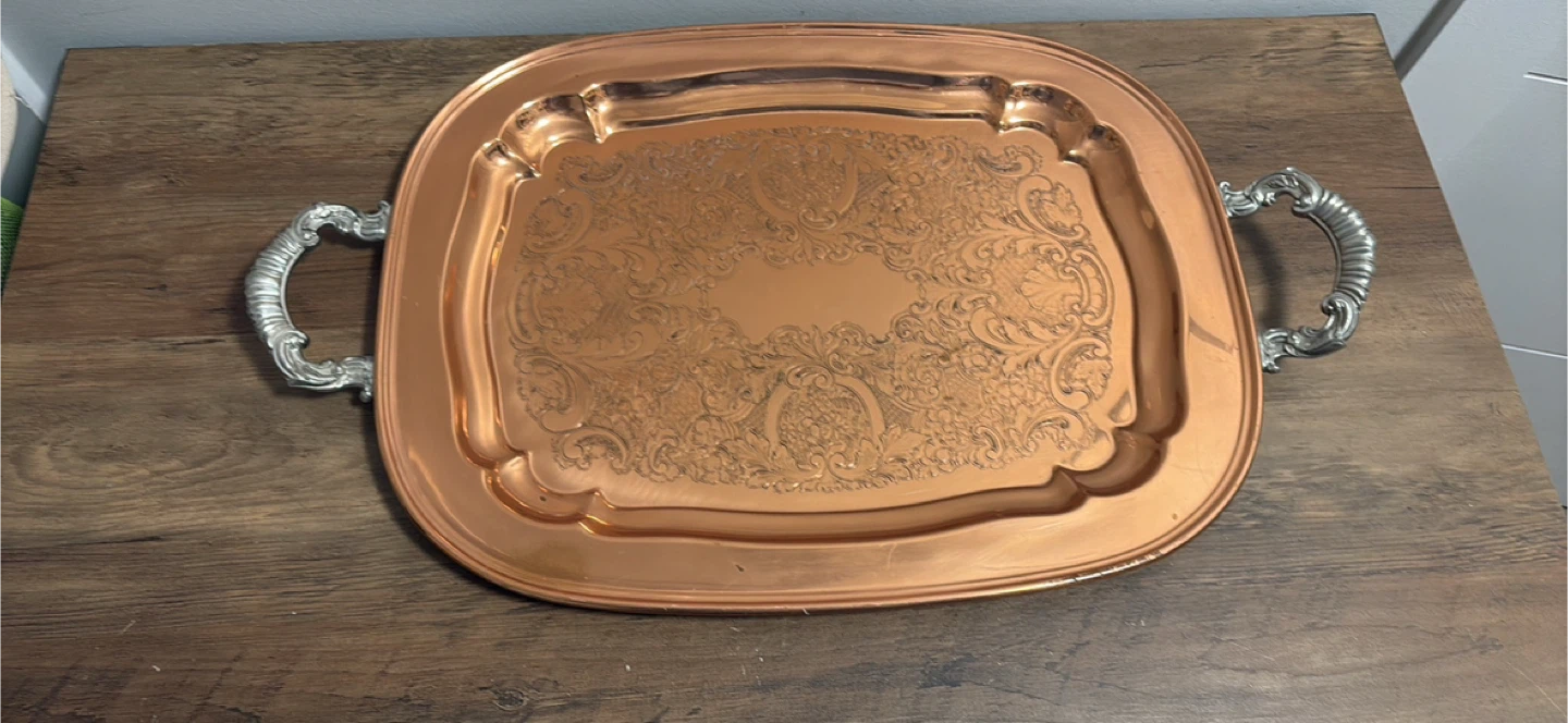 Copper Serving Tray with Ornate Handles - photo 3