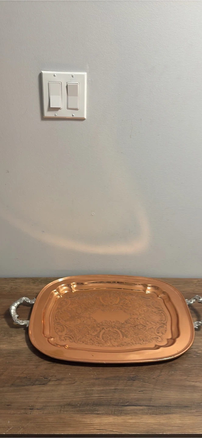 Copper Serving Tray with Ornate Handles - photo 2