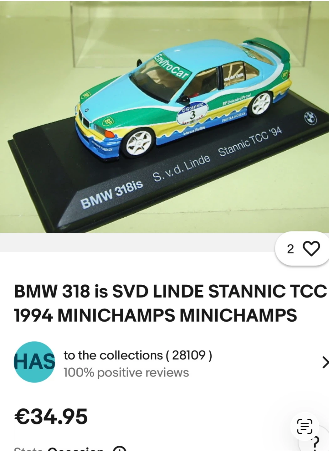 Minichamps BMW 318is S.v.d. Linde Stannic TCC '94 Diecast Model - photo 5
