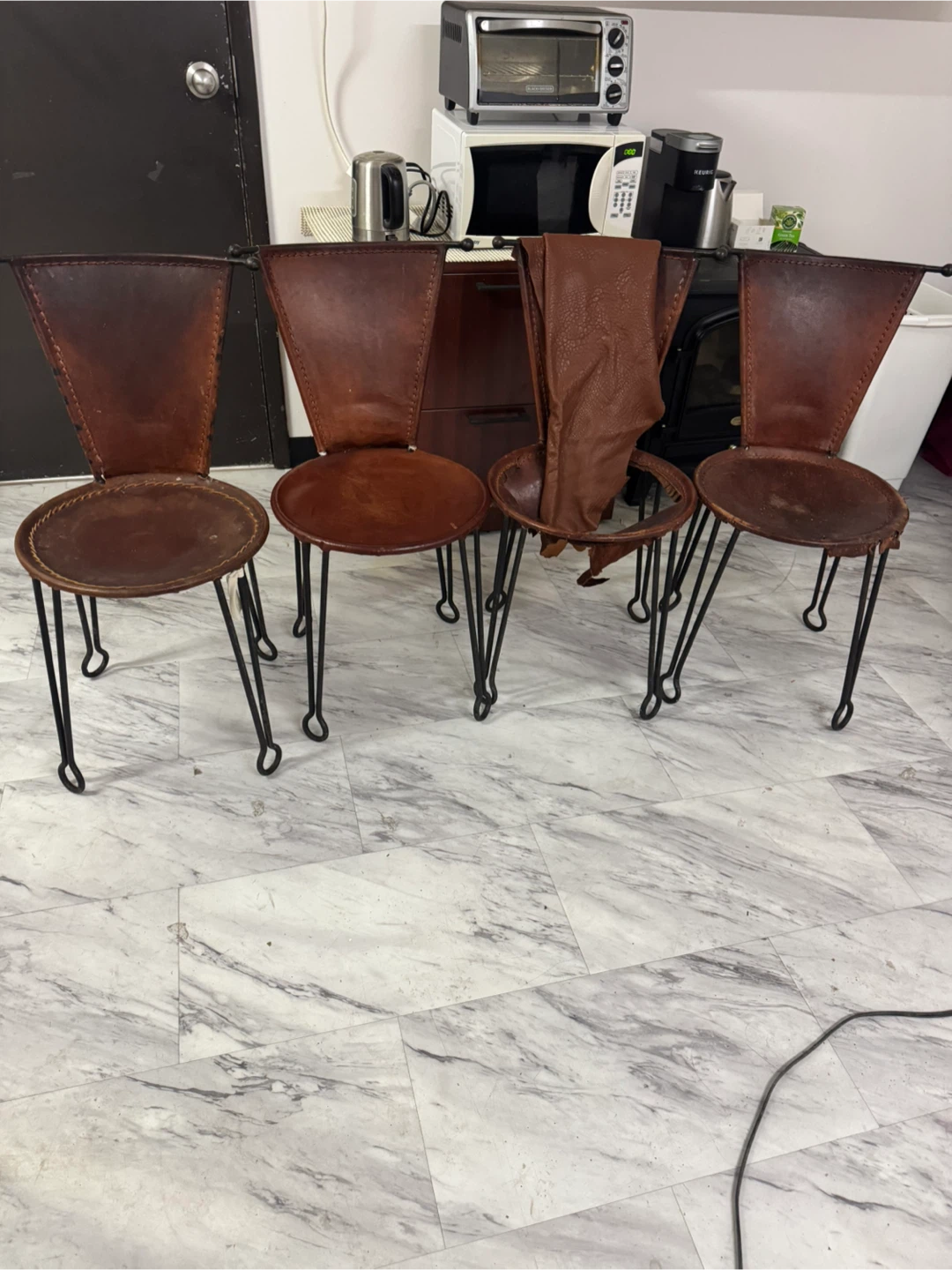 Set of 4 Brown Leather Butterfly Chairs
