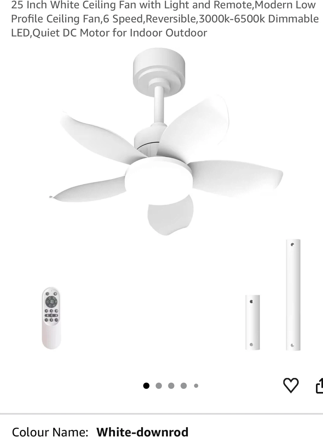 25 Inch White Ceiling Fan with Light and Remote F30