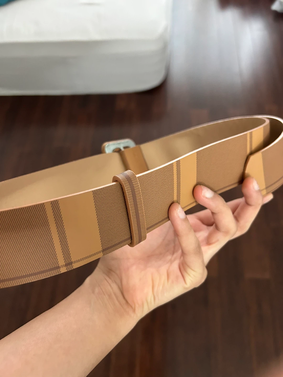HnM Tan Plaid Belt with Square Buckle - photo 2