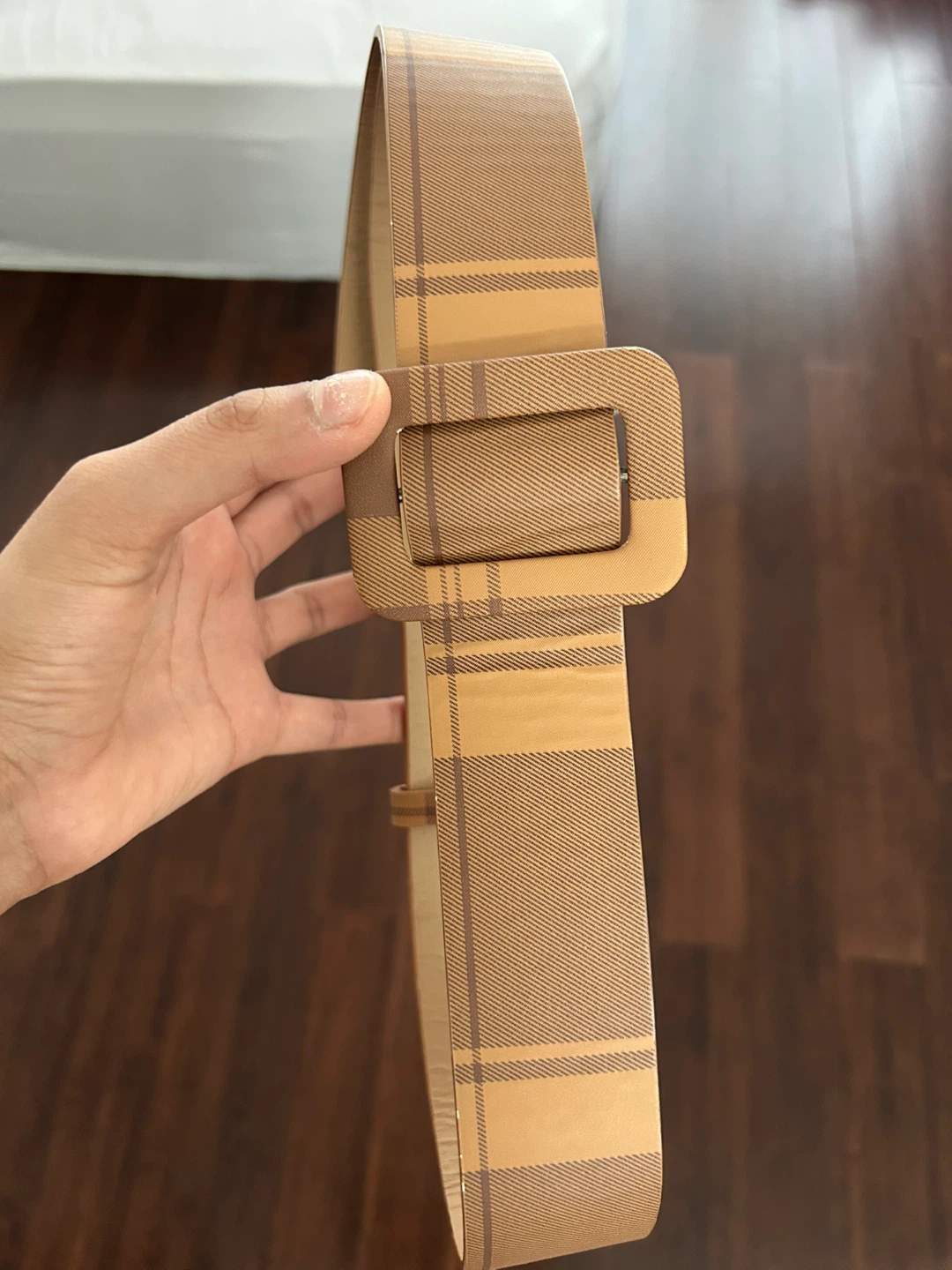 HnM Tan Plaid Belt with Square Buckle