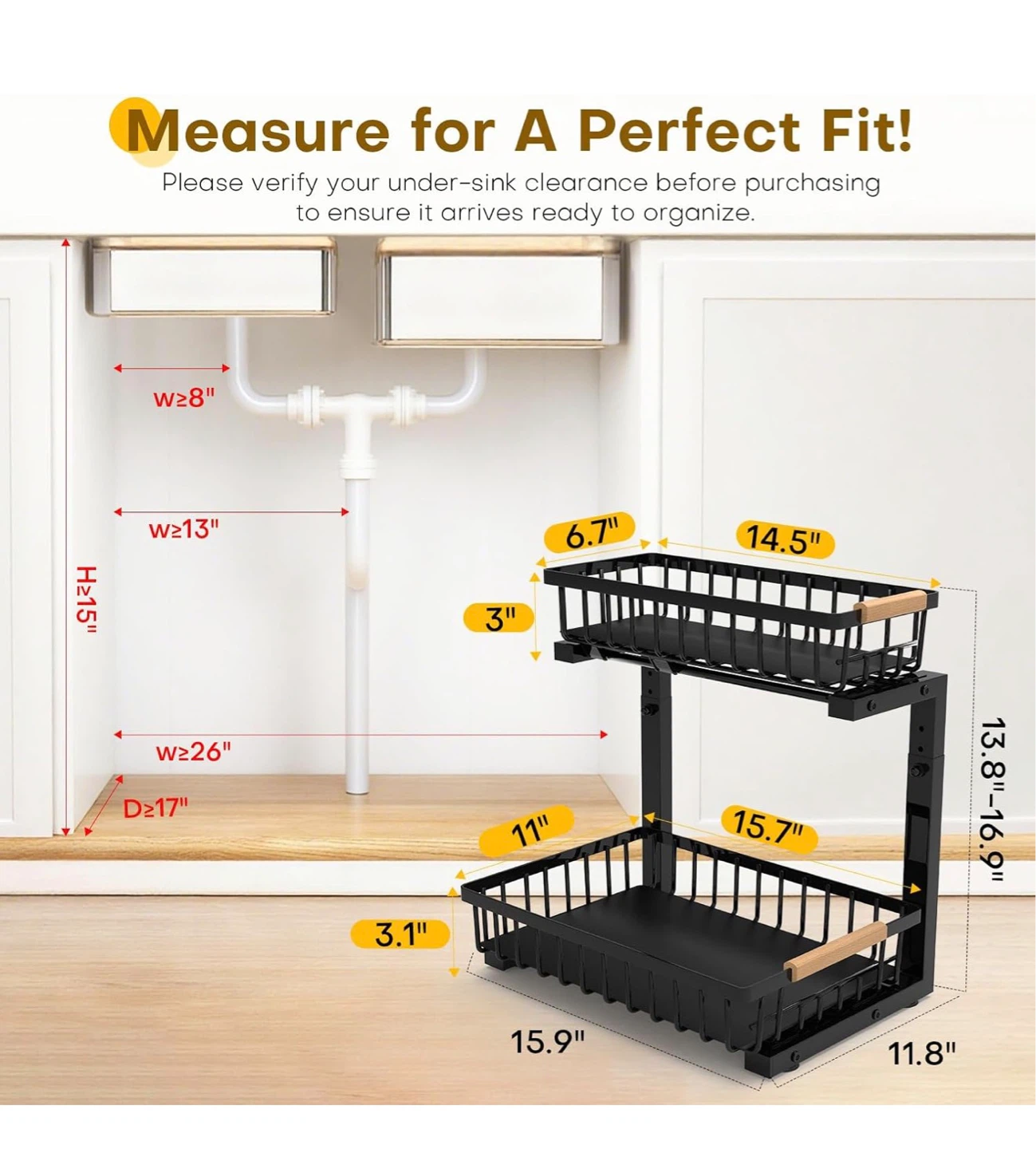 2-Tier Under Sink Organizer, Pull Out Drawers TU2 - photo 2