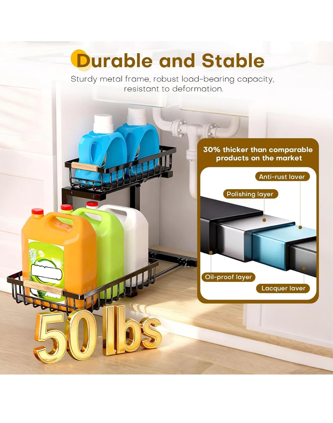 2-Tier Under Sink Organizer, Pull Out Drawers TU2 - photo 4