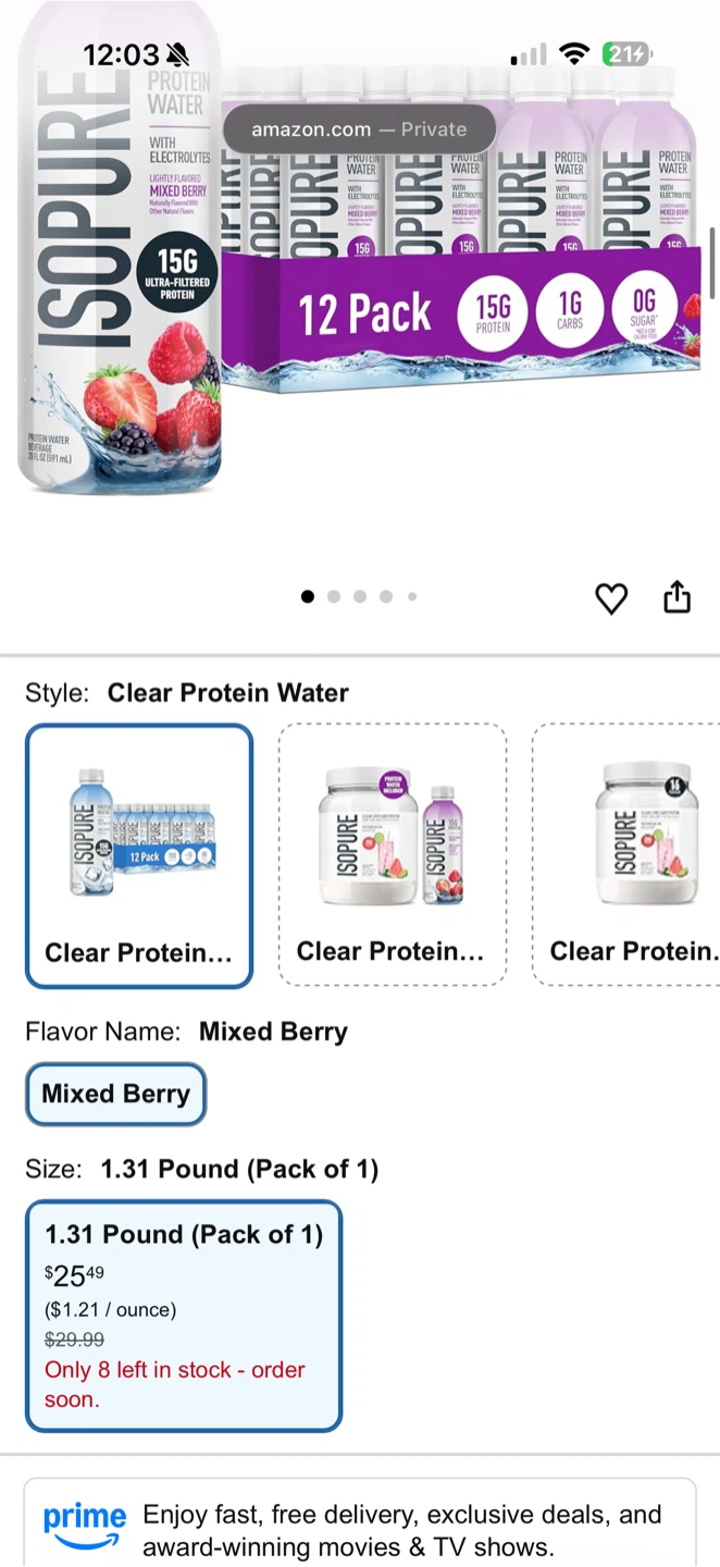 Isopure Mixed Berry Protein Water (12 x 20 fl oz Bottles) - photo 2