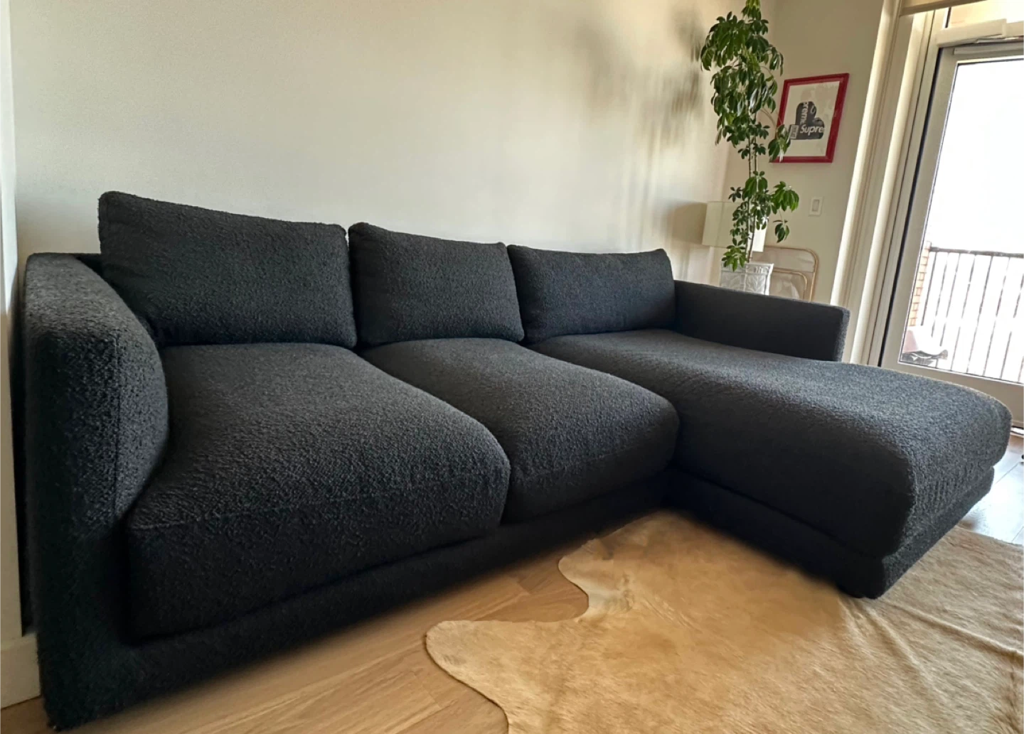 Interior Define Custom Lukas 3-Seat Chaise Sofa in Black Boucle