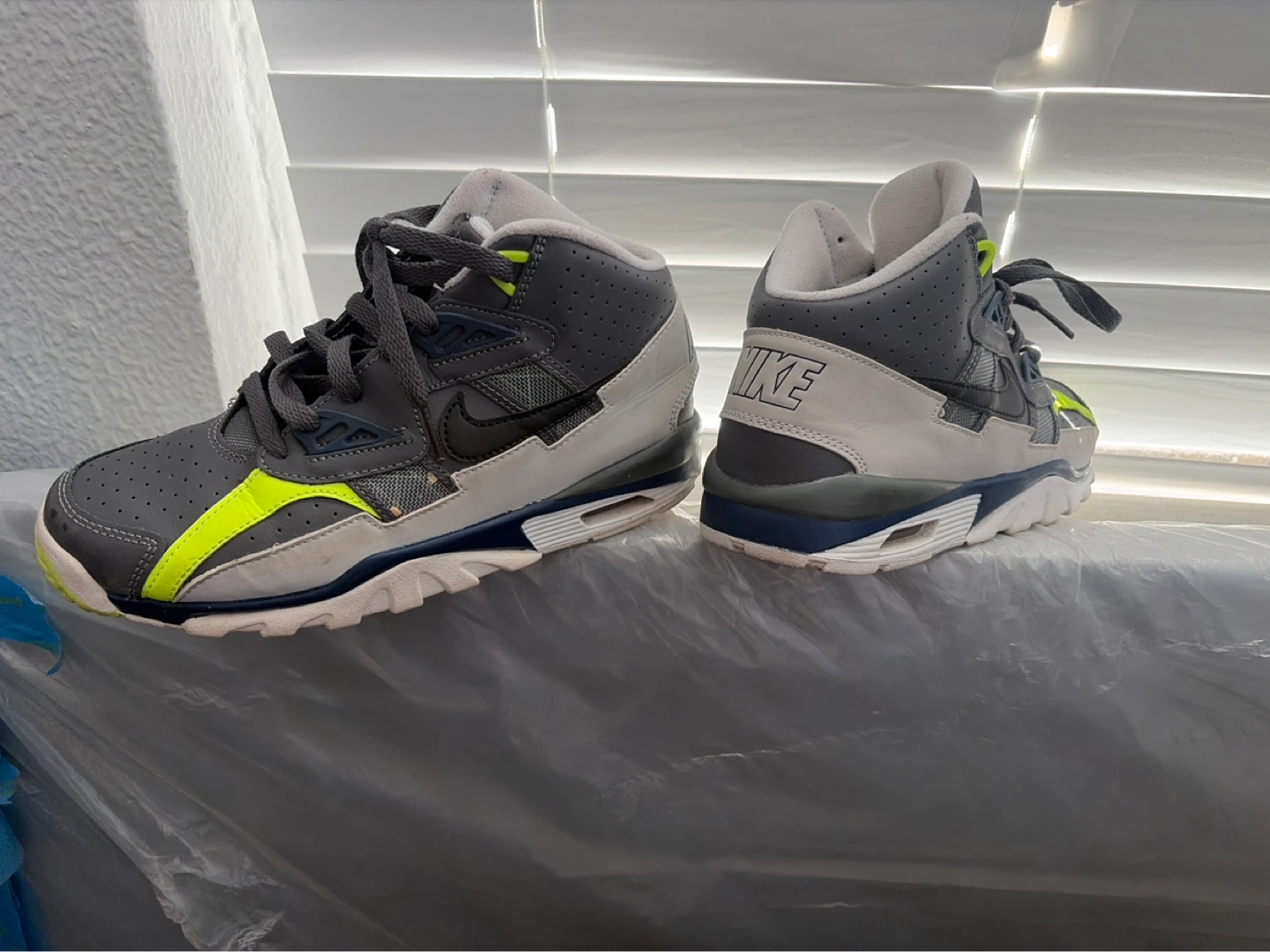 Nike Air Trainer SC High Youth Size 5.5Y Grey Neon Sneakers