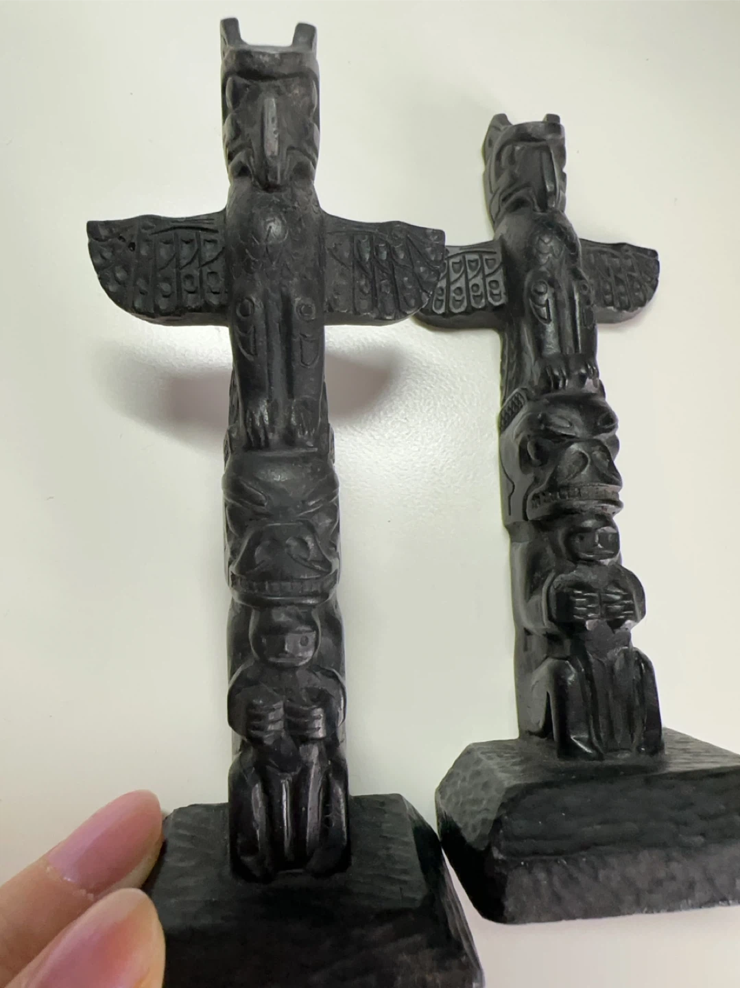 Two Black Wooden Totem Pole Figurines - photo 2