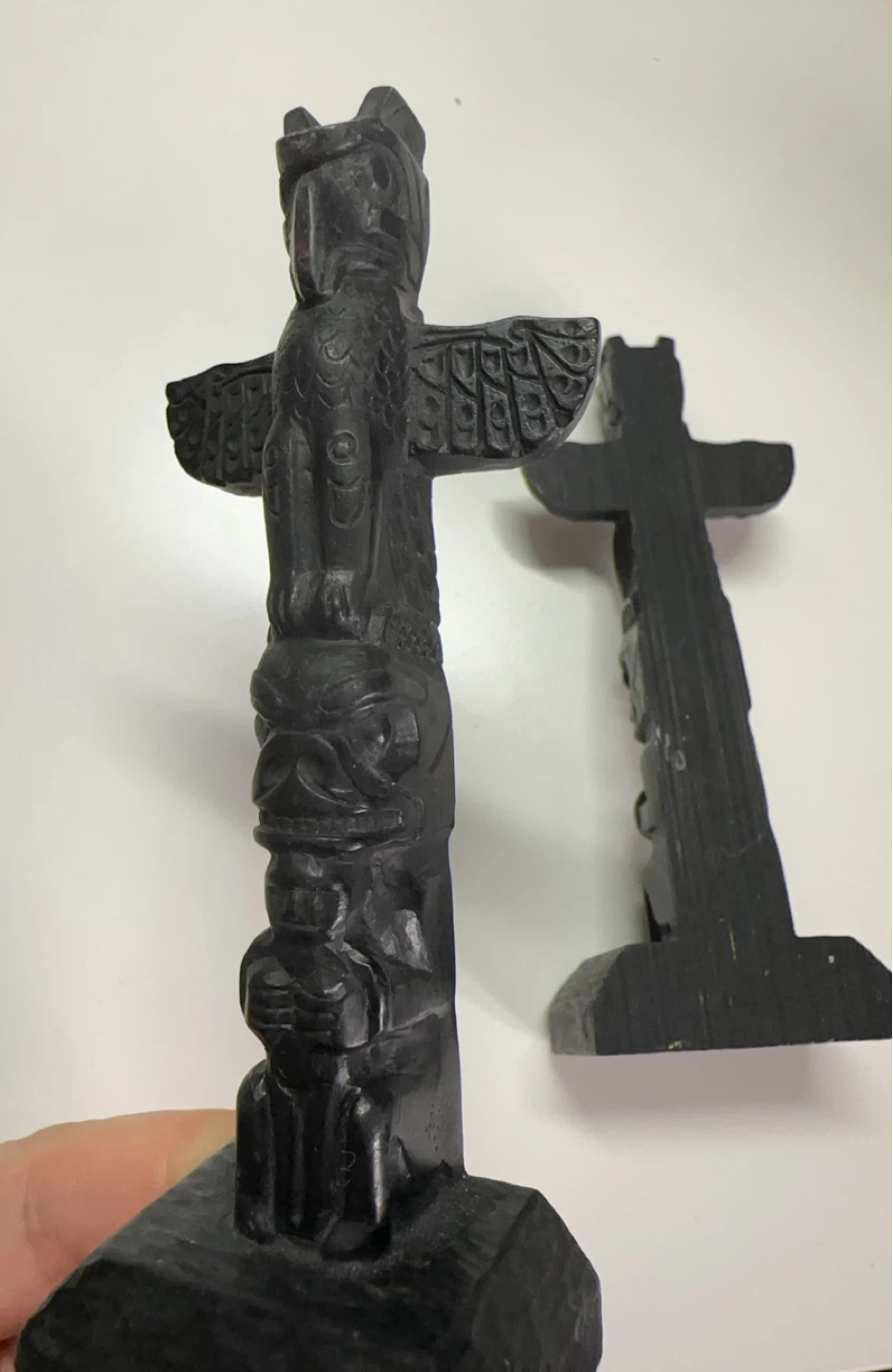 Two Black Wooden Totem Pole Figurines - photo 3
