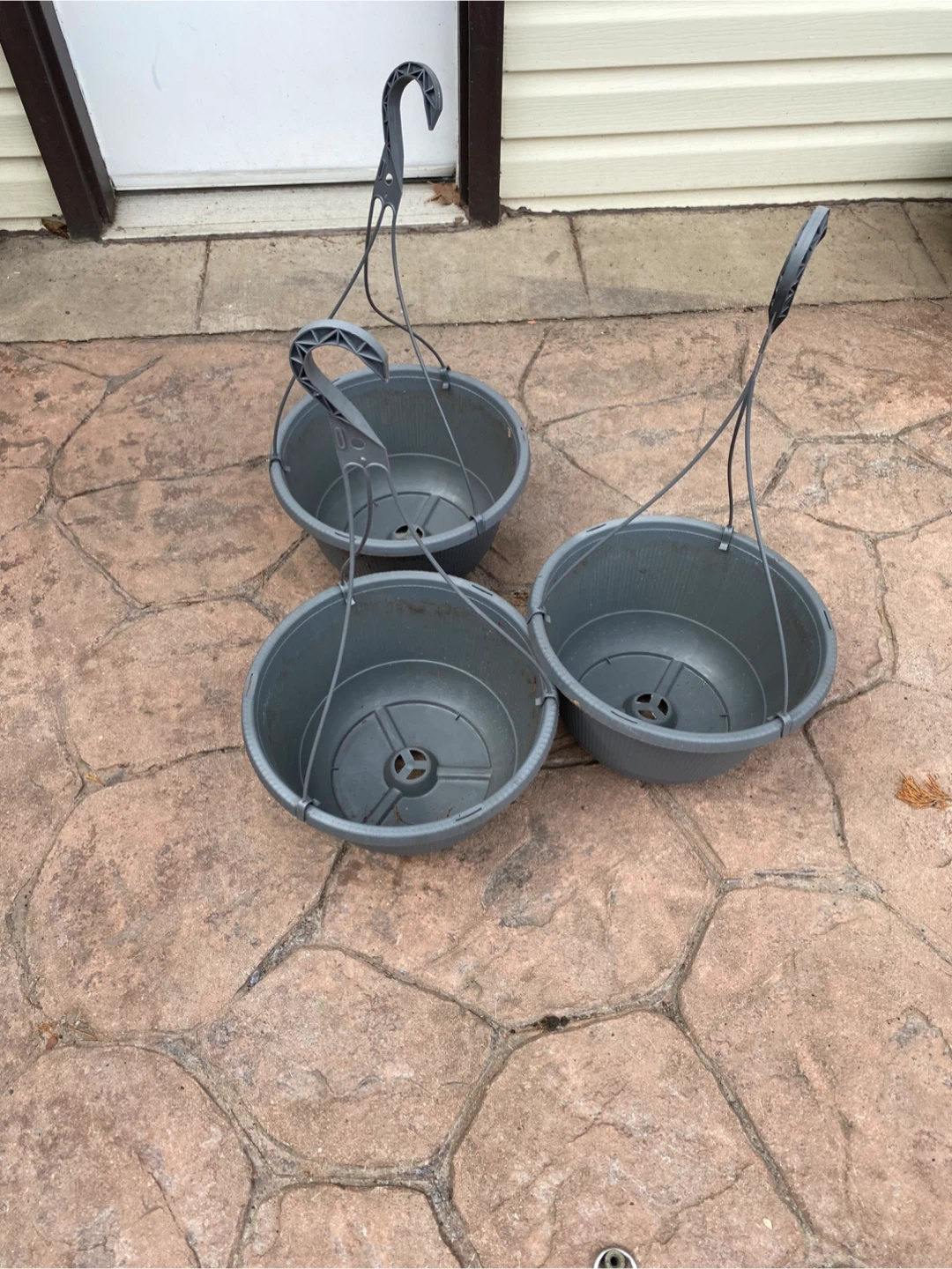 Set of 3 Grey Hanging Planters with Hooks