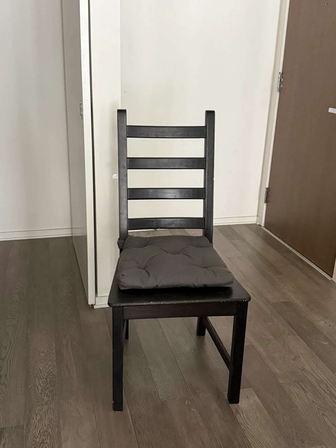 Black Wooden Chair with Grey Cushion