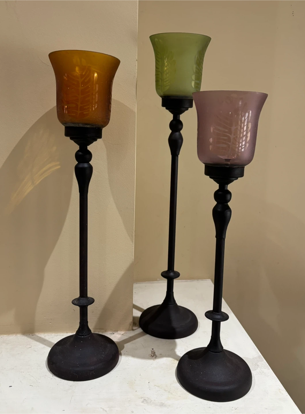 Set of 3 Decorative Glass Candle Holders
