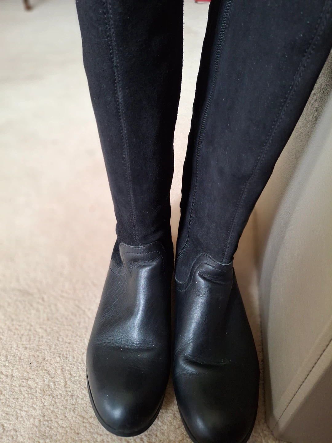 Suede & leather knee high boots - photo 4