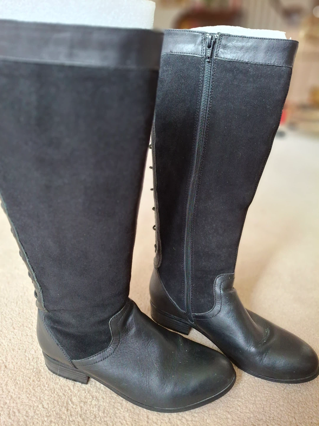 Suede & leather knee high boots - photo 2