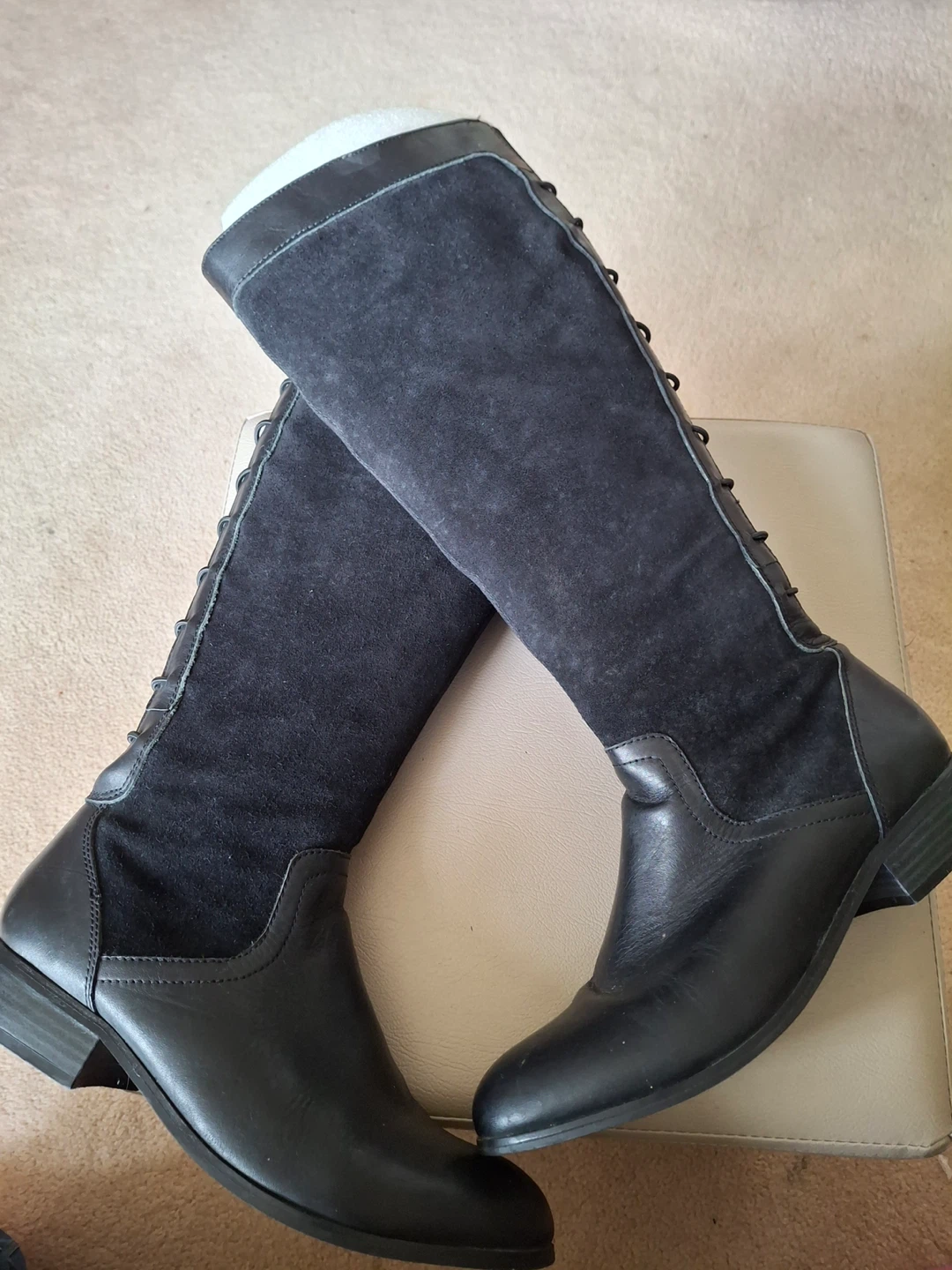 Suede & leather knee high boots