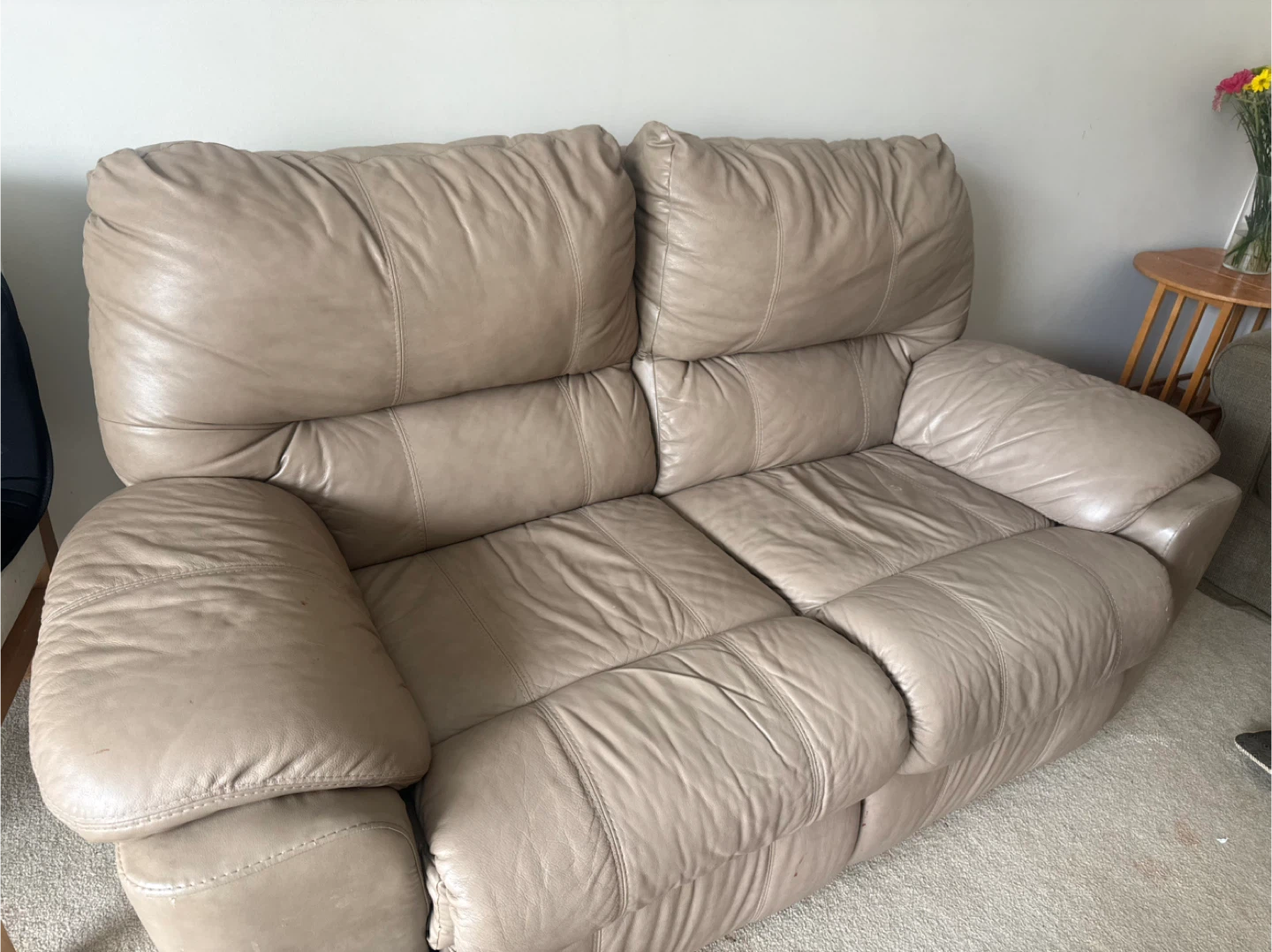 Tan Leather Loveseat Sofa - photo 2