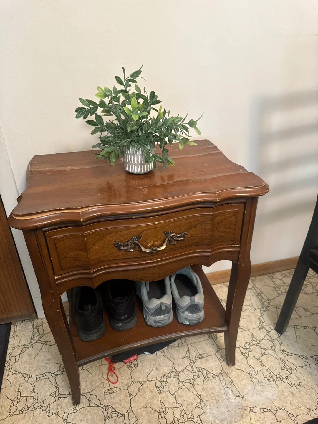 Vintage Wood Nightstand with Drawer and Shelf