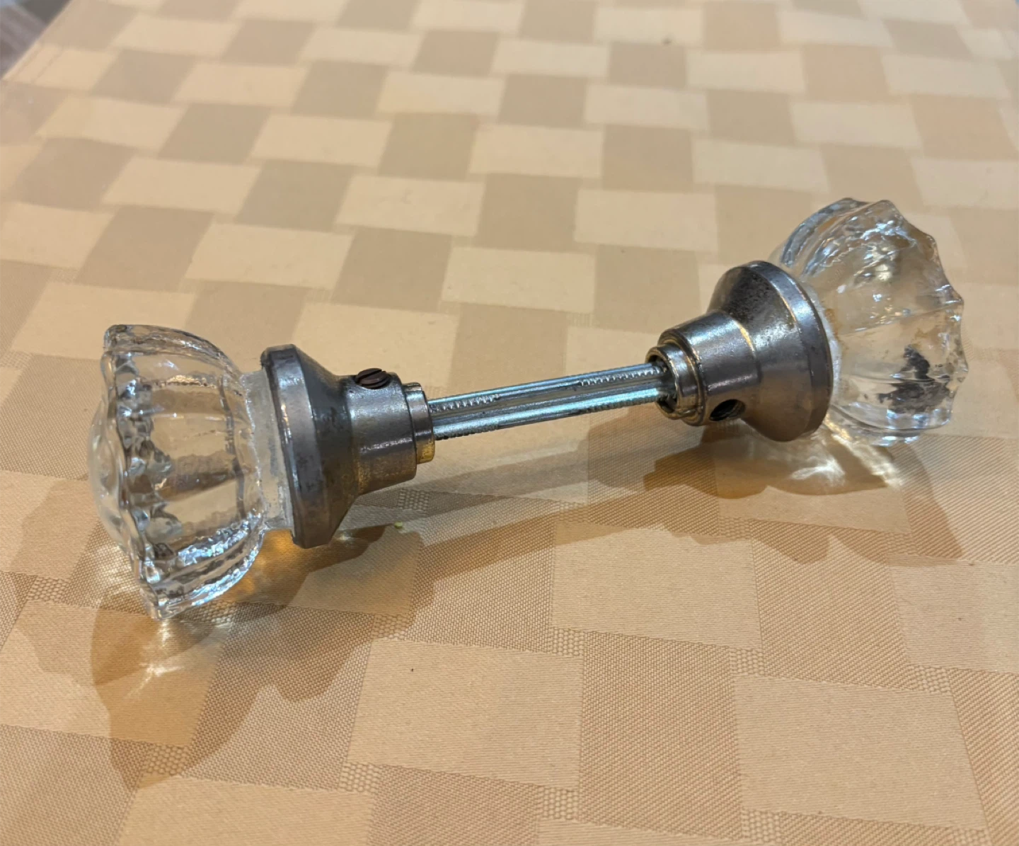 Vintage Glass Doorknobs with Metal Spindle