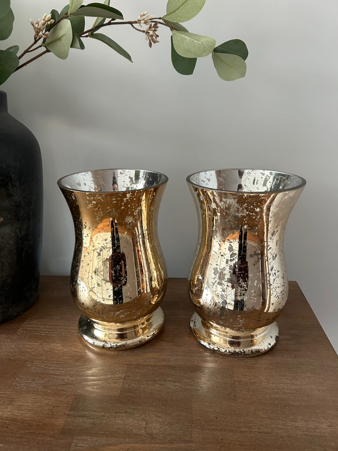 Set of 2 Gold Mercury Glass Vases