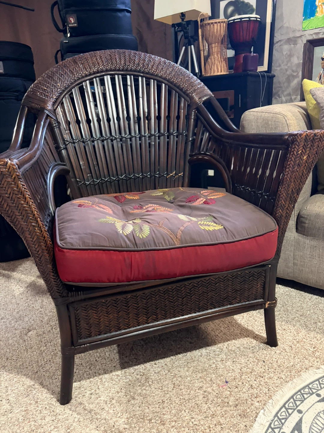 Two Wicker Accent Chairs with Floral Cushions - photo 2
