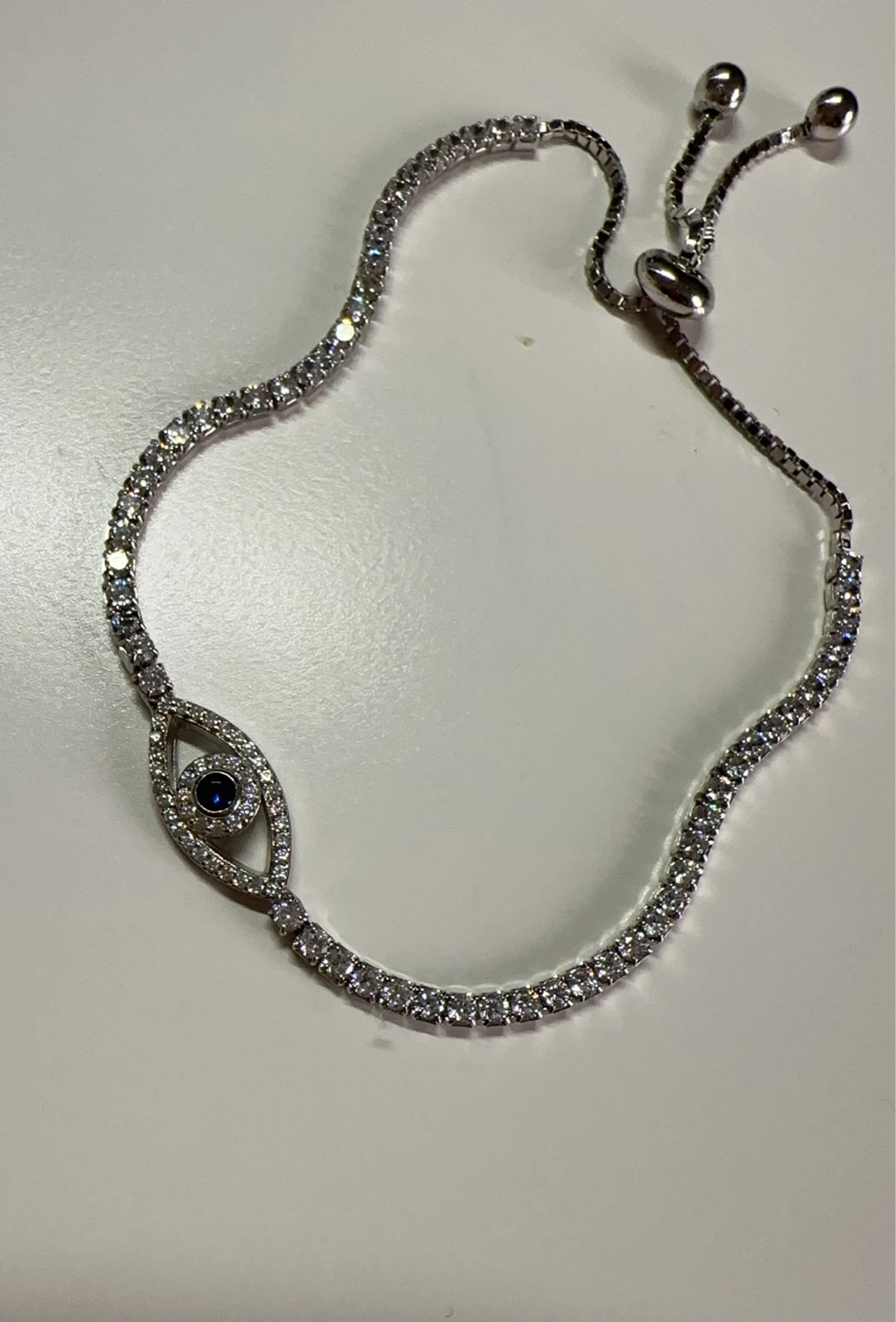 925 Silver Adjustable Evil Eye Tennis Bracelet with Blue - photo 2