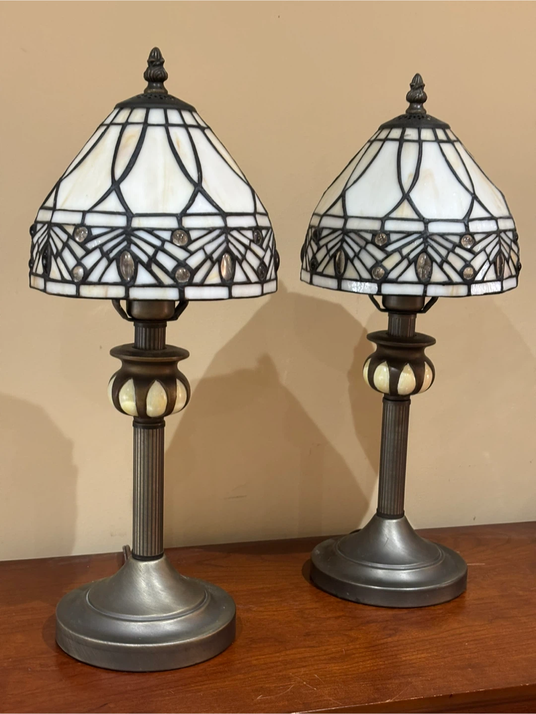 Pair of Tiffany Style Stained Glass Table Lamps