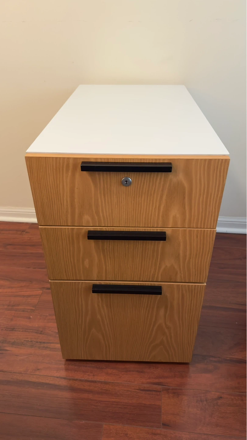 Teknion 3-Drawer Rolling File Cabinet - Wood Finish