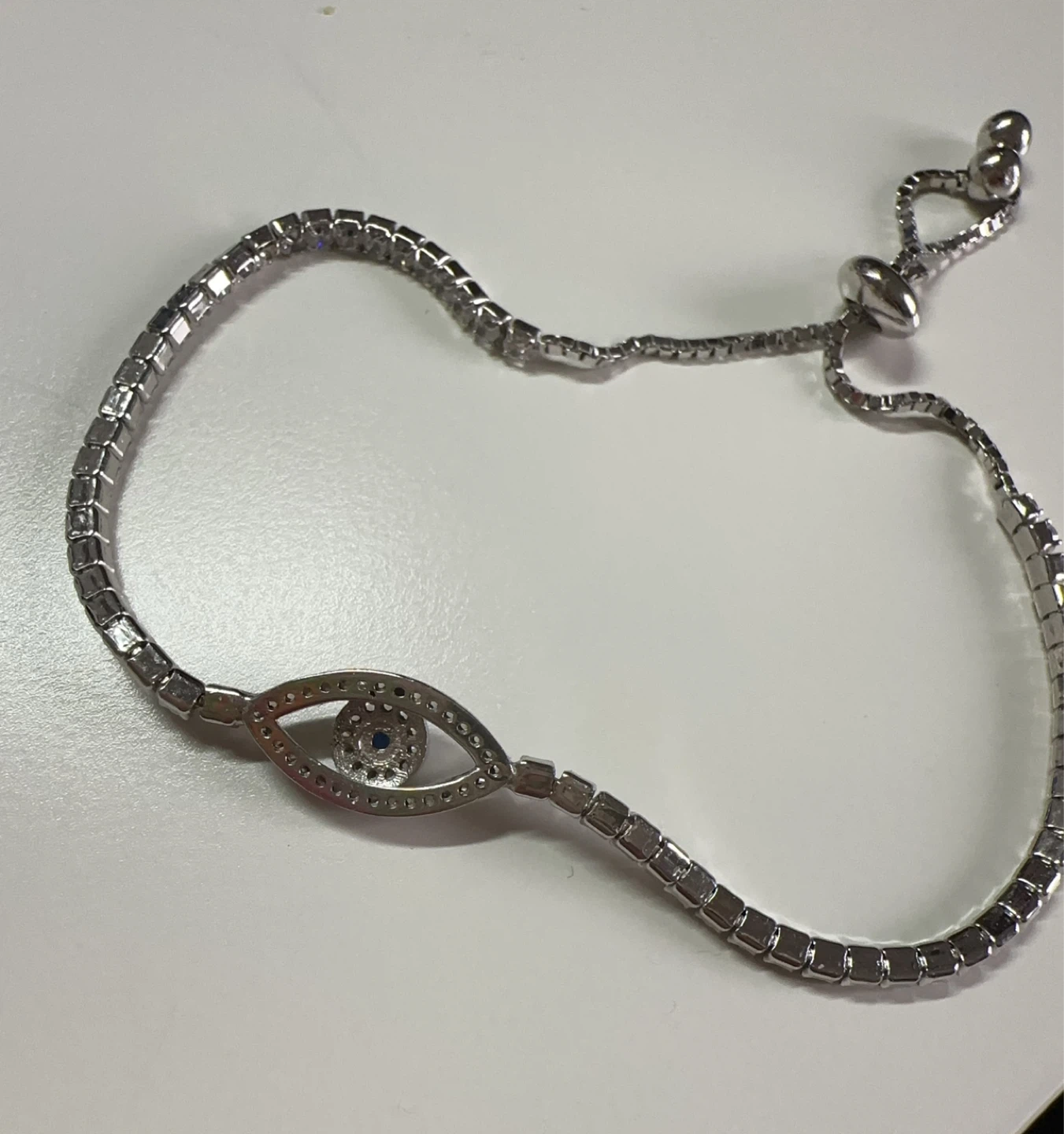 925 Silver Adjustable Evil Eye Tennis Bracelet with Blue - photo 4