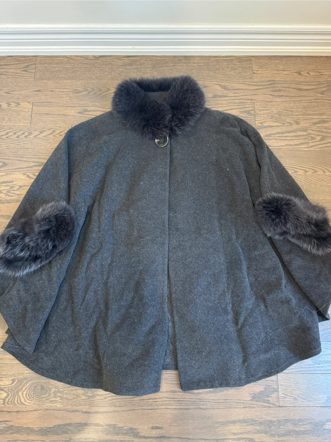 Grey Cape with Fur Trim size large