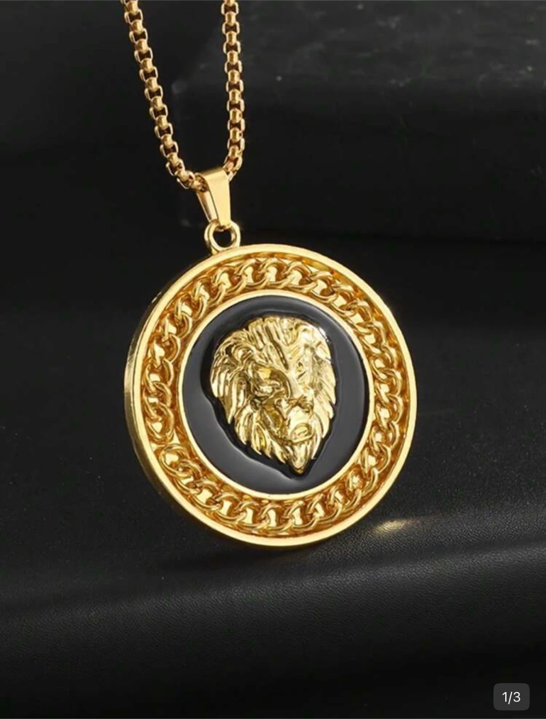 Gold Tone Lion Head Pendant Necklace