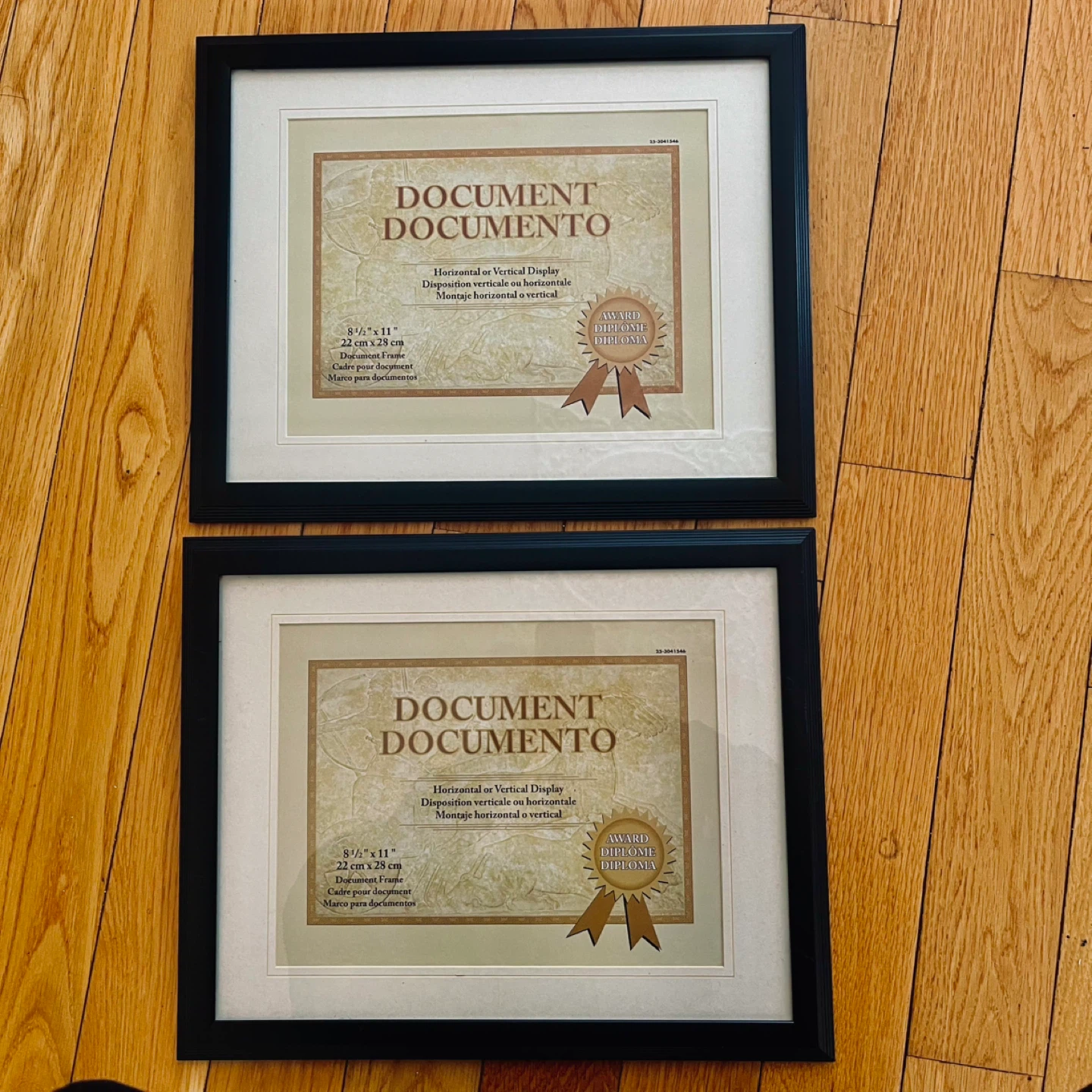 Set of 2 Black Document Frames 8.5" x 11"