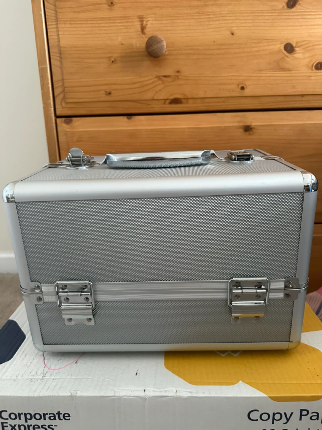 Silver Aluminum Makeup Train Case with Compartments