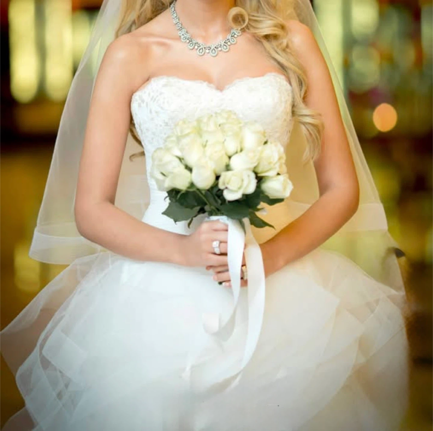Strapless Ball Gown Wedding Dress with Veil