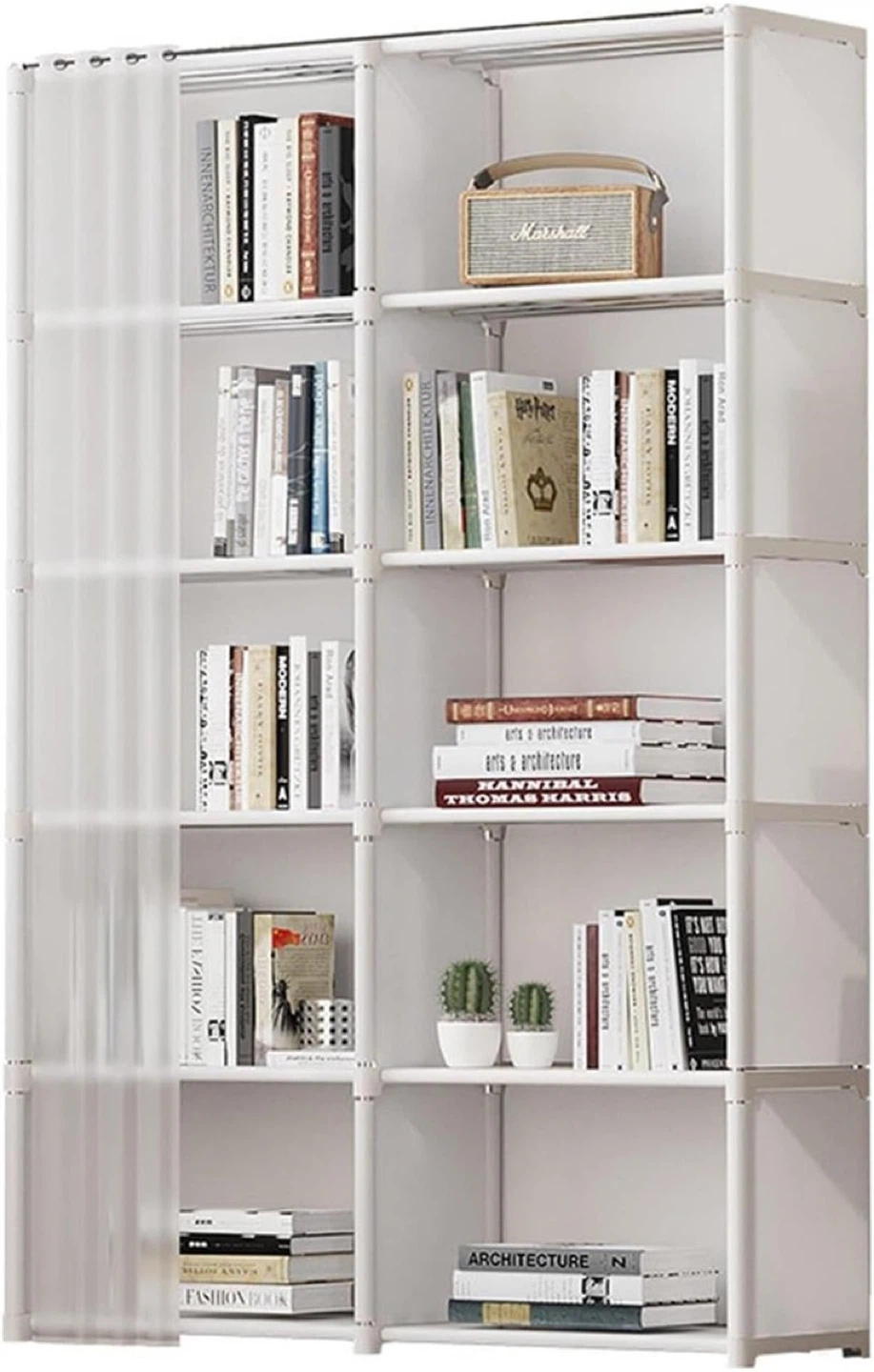 White Double Row Curtain Bookshelf - 80cm x 30cm x 155cm