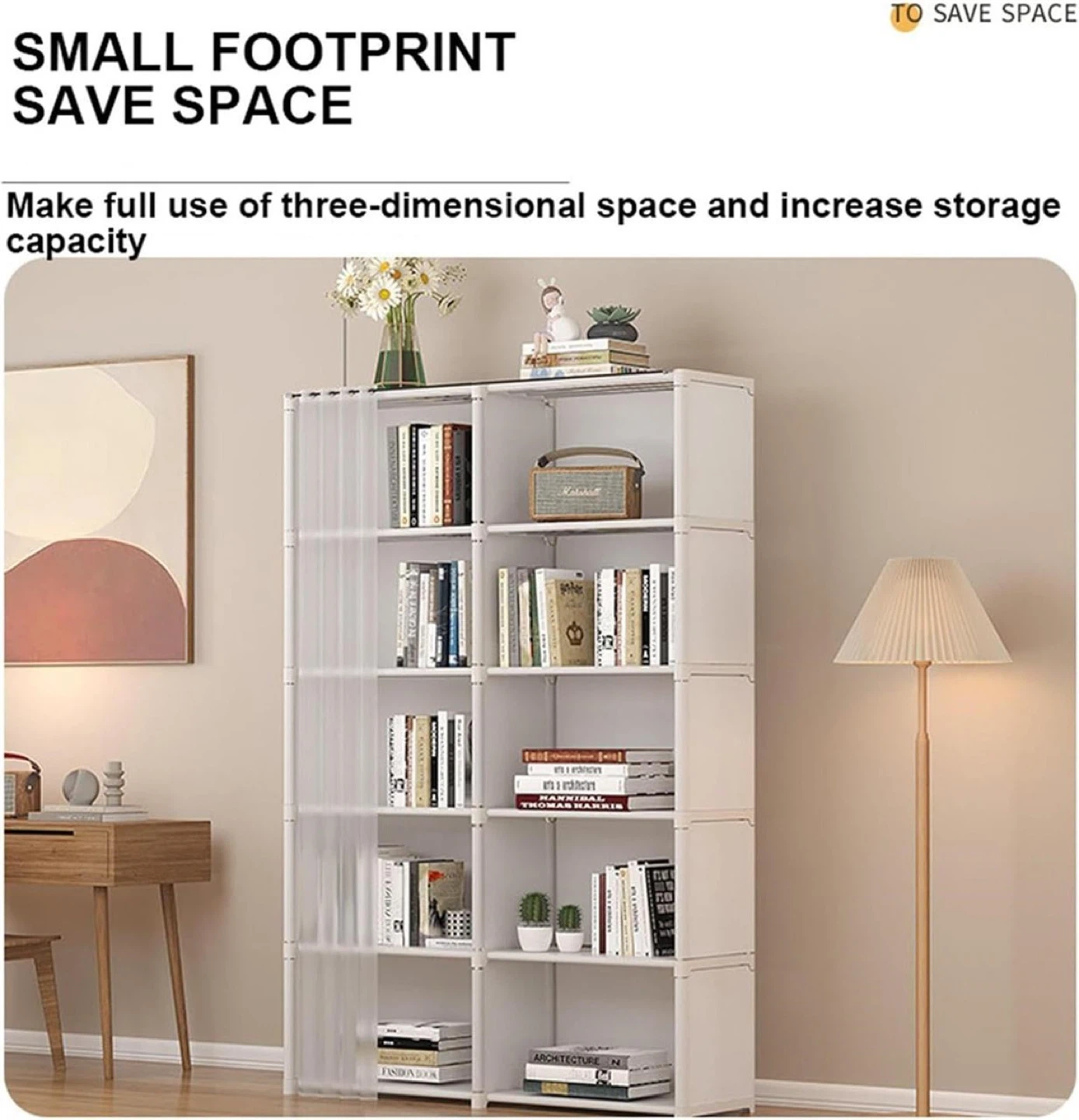 White Double Row Curtain Bookshelf - 80cm x 30cm x 155cm - photo 4