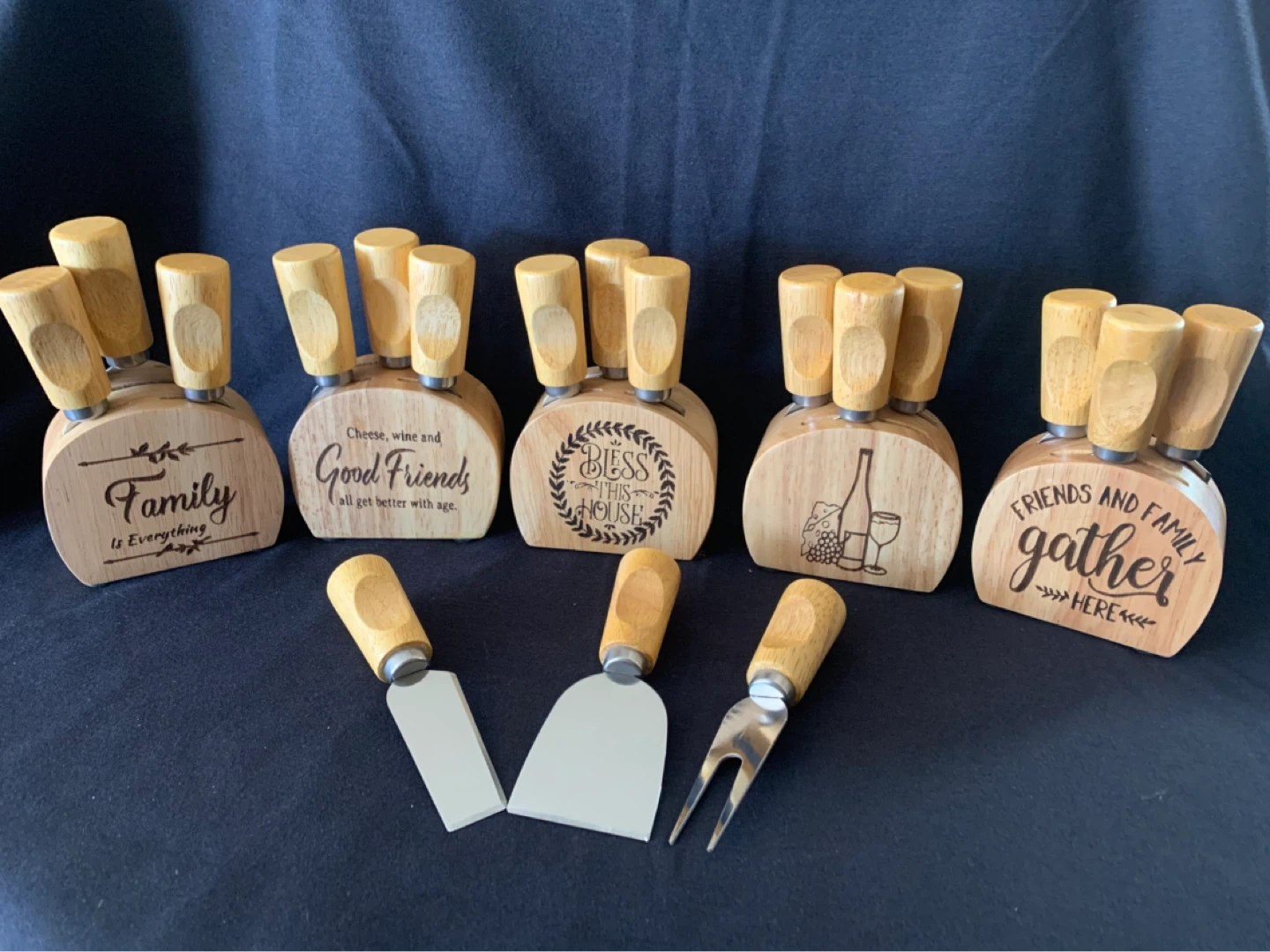 Wooden Cheese Knife Set with Holder