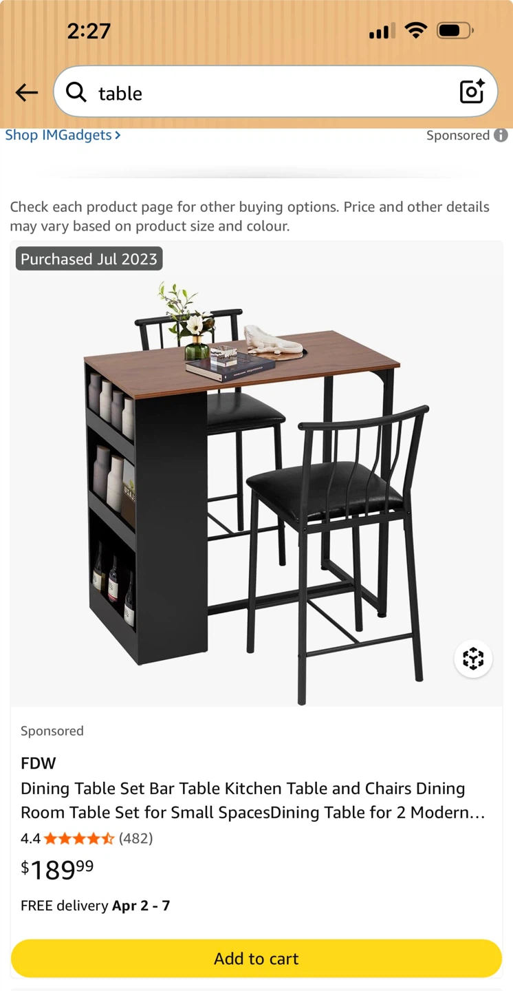 FDW Dining Table Set Bar Table Kitchen Table and Chairs