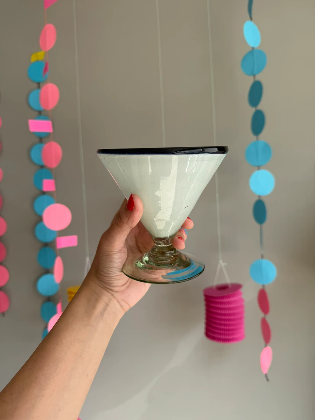 🥕Light Blue Margarita Glass with Dark Blue Rim - photo 4