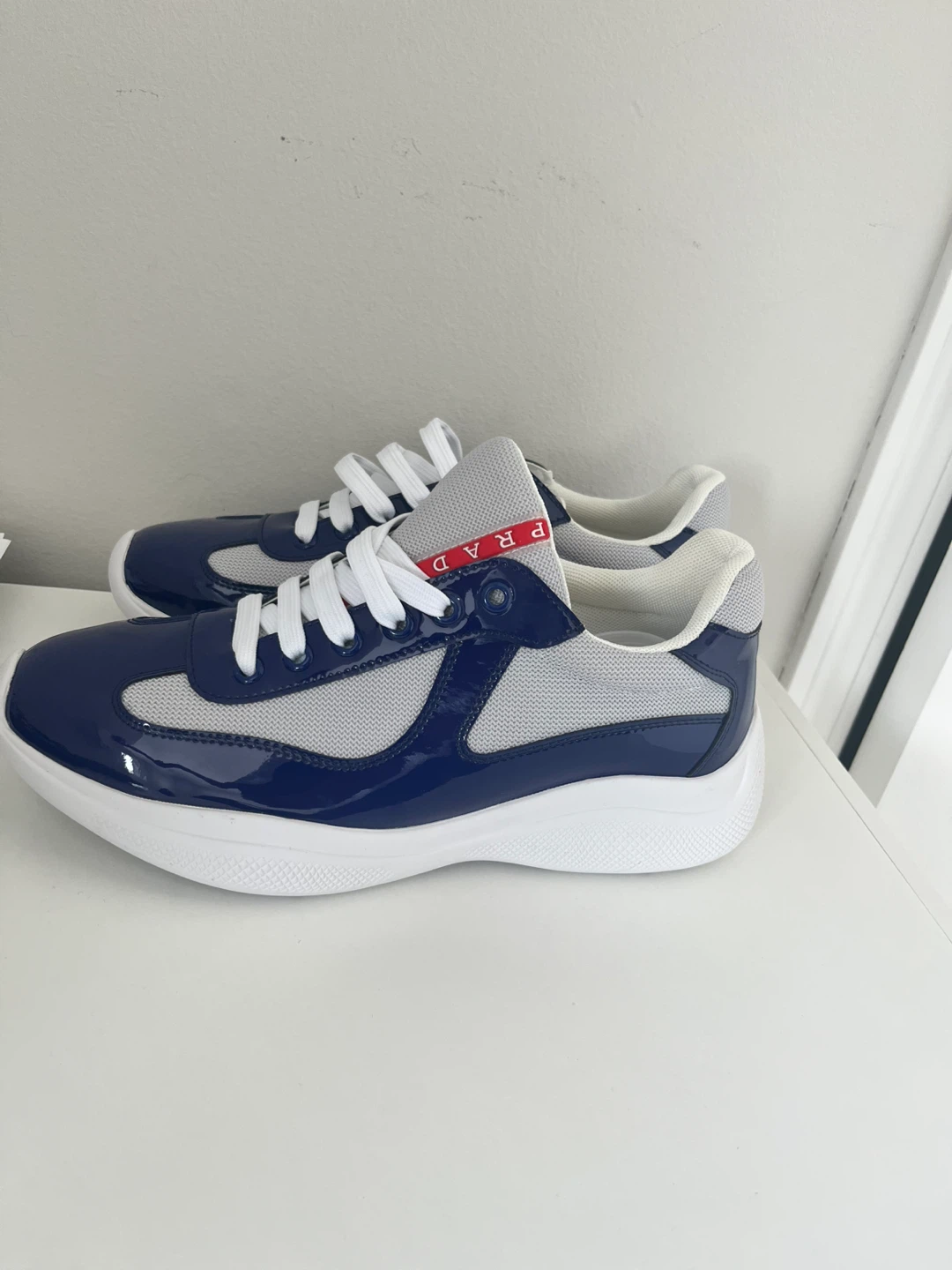 Prada Men's White & Blue Mesh & Leather Sneakers - photo 2